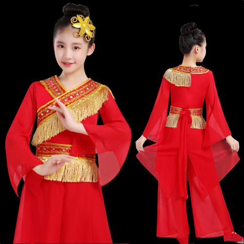 Kids chinese folk dance costumes ancient traditional yangko umbrella classica dance dress